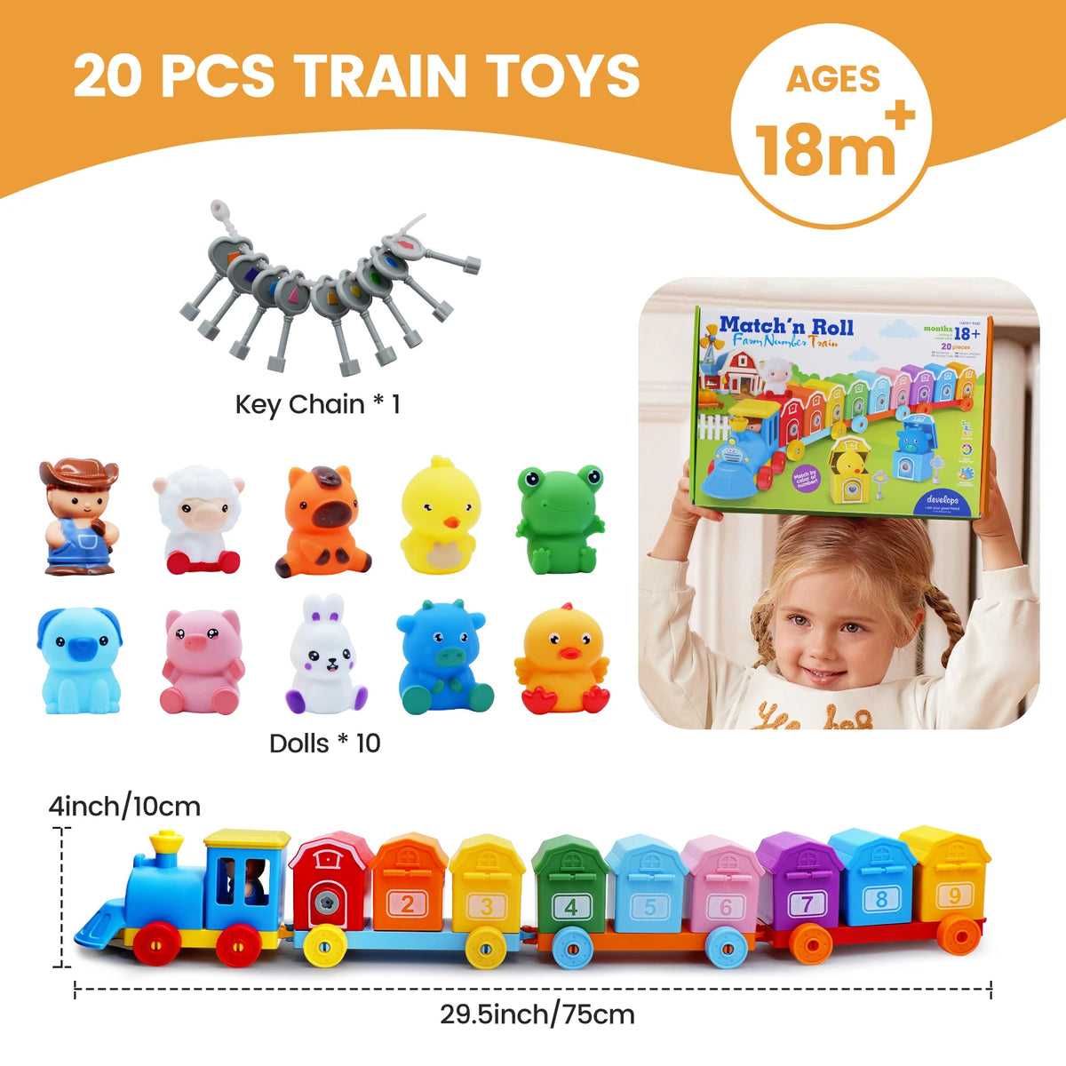 Farm Animal Counting Train with Lockable Barns