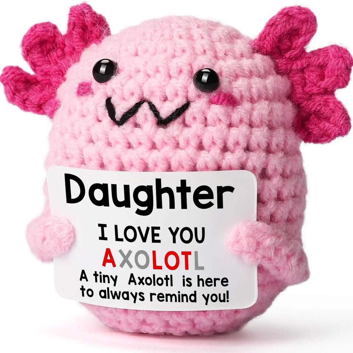 Handmade Crochet Axolotl Doll with Positive Energy Card