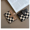 Checkered Canvas Card Wallet with Buckle Closure