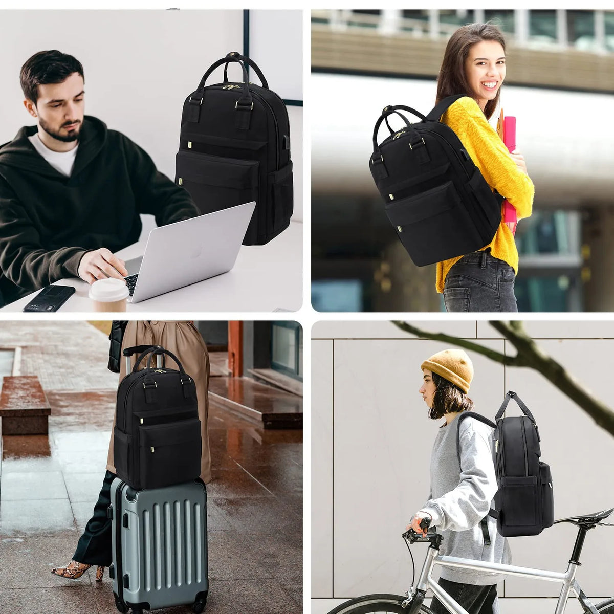 Women's Nylon Waterproof Casual Backpack with USB Port, Fits 15.6 Inch Laptop
