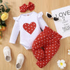 Adorable Heart Print Baby Girl Outfit Set (Romper, Pants & Headband)