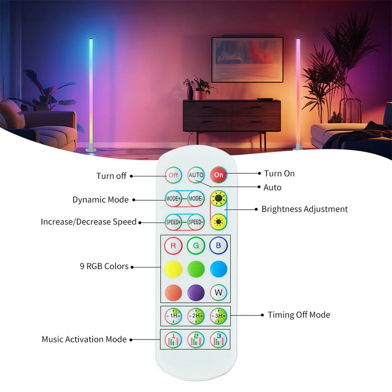 RGB LED Corner Floor Lamp with Music Sync & Remote Control
