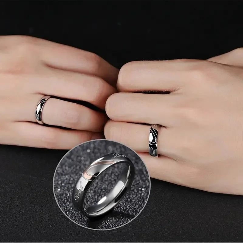 Half-Heart Stainless Steel Promise Rings for Couples