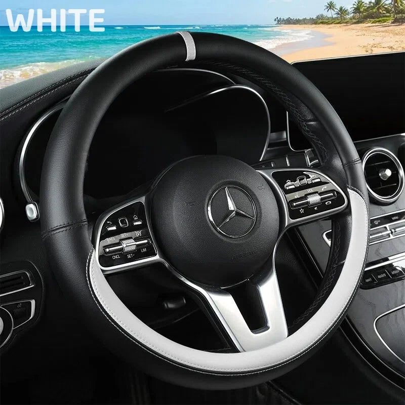 Premium Napa Leather Steering Wheel Cover – Universal Fit, All-Season Comfort