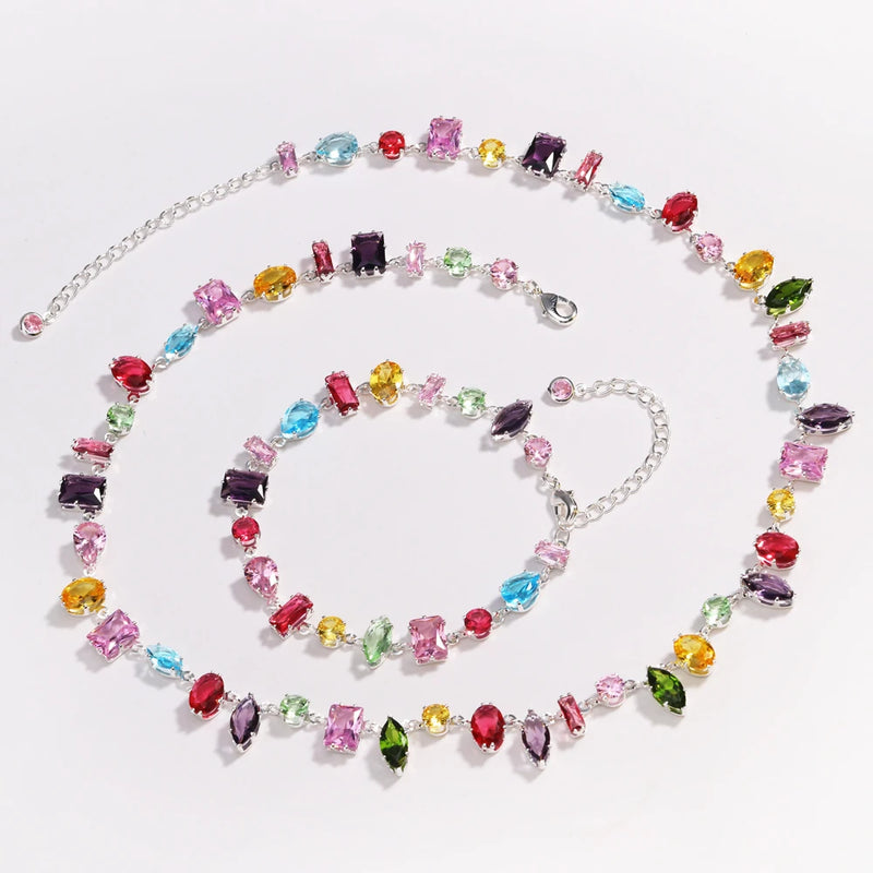 Colorful Crystal Choker Necklace with Gold Plating