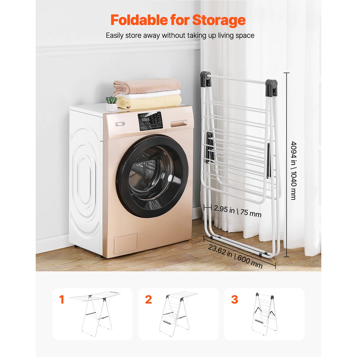 Adjustable Rollable Clothes Drying Rack with Sock Clips
