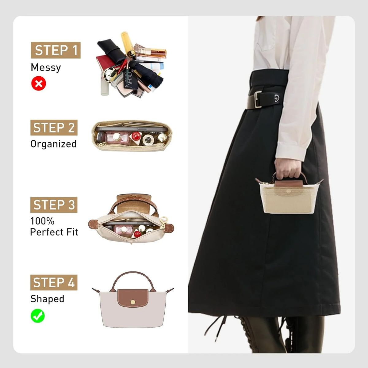 Felt Mini Bag Organizer with Handle for Small Handbags