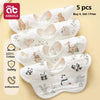 A pack of five white soft cotton muslin bandana bibs for babies with an antibacterial design.