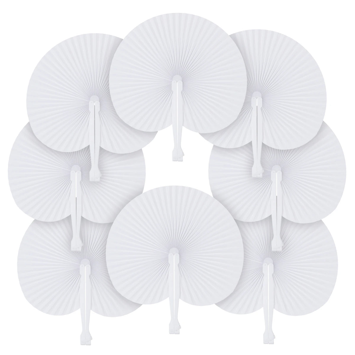 Classic White Folding Paper Hand Fans with Plastic Handles