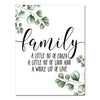 Family Quote Canvas Wall Art – Minimalist Green Leaf Print