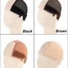 Vier Varianten eines verstellbaren Samt-Perückengriff-Stirnsbandes in Schwarz, Braun, Hellbraun und Beige.