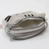 A light gray cat plush pencil case with a zipper closure is shown from the top view.