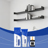 A set of drywall repair materials including wall repair paste, a scraper, and sandpaper displayed against a white wall.