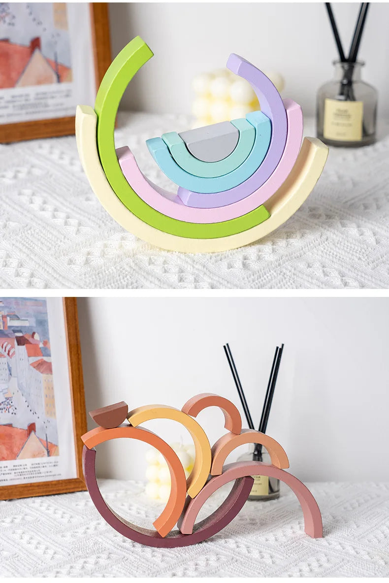 Rainbow Arch Bridge Wooden Building Blocks for Kids