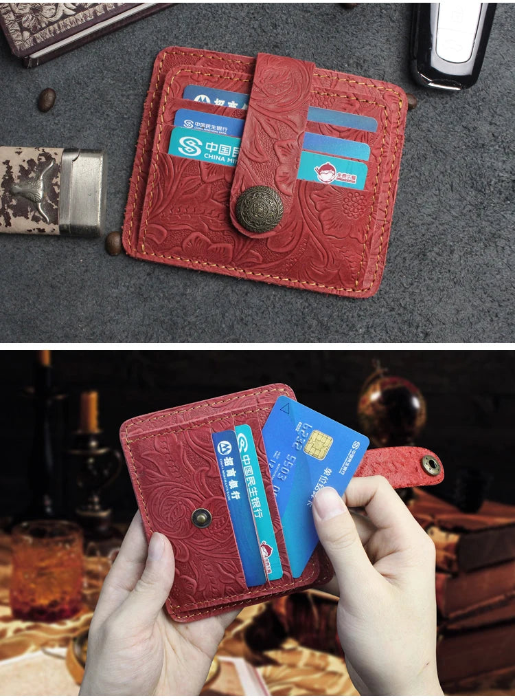 Handcrafted Cowhide Leather Card Wallet with Coin Pocket