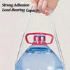 A hand holds a clear plastic sealing strip with a red cap, demonstrating its strong adhesion and load-bearing capacity.