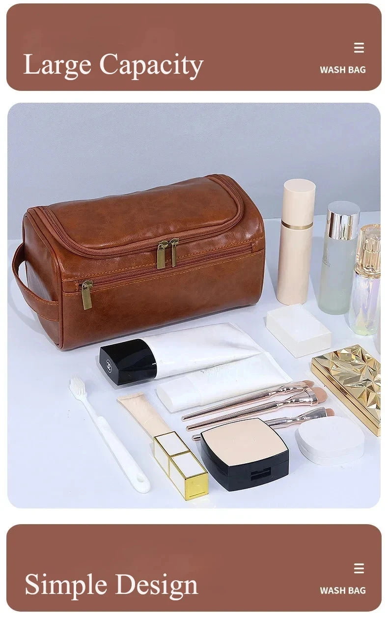 Hanging Leather Toiletry Bag with Durable Water-Resistant Design