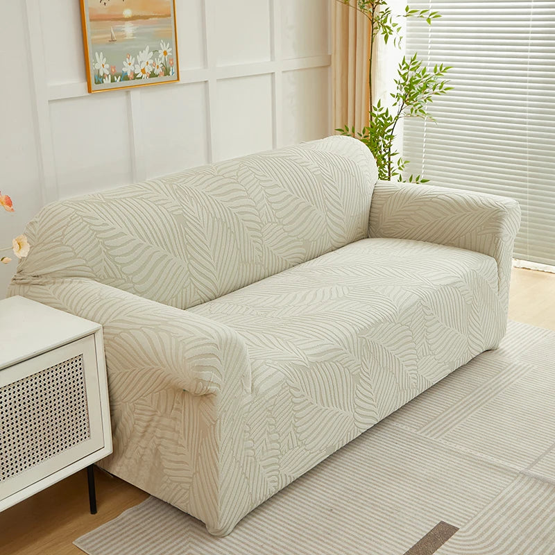 Jacquard Leaf Pattern Stretch Sofa Cover with Non-Slip Backing