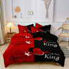 Dark Red Three-Piece Duvet Cover Set with Letter Print