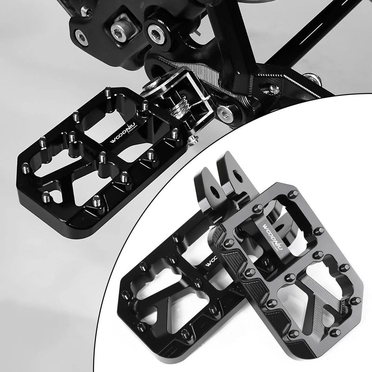 Black aluminum foot pegs for Surron Light Bee X/S, Talaria MX3/MX4, and Segway X160/X260.