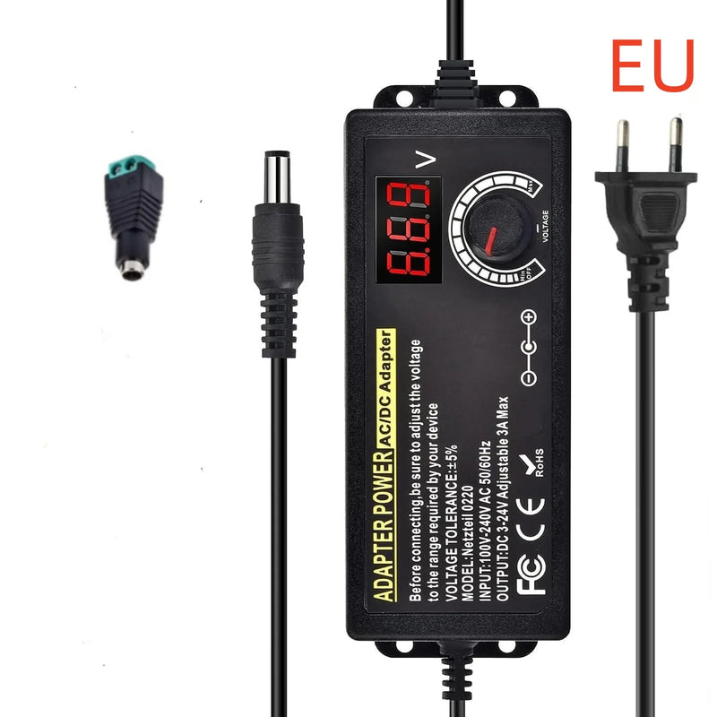 Adjustable AC to DC Power Supply Adapter (3V-24V, 3A)
