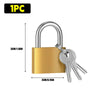 A brass-colored mini padlock with a key is shown, measuring 3cm in height.