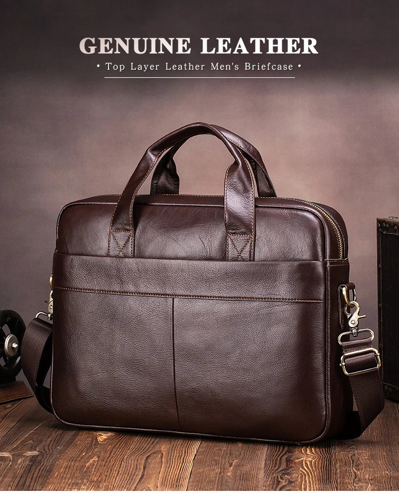 Genuine Leather Business Briefcase for Men – Fits 15.6" Laptop