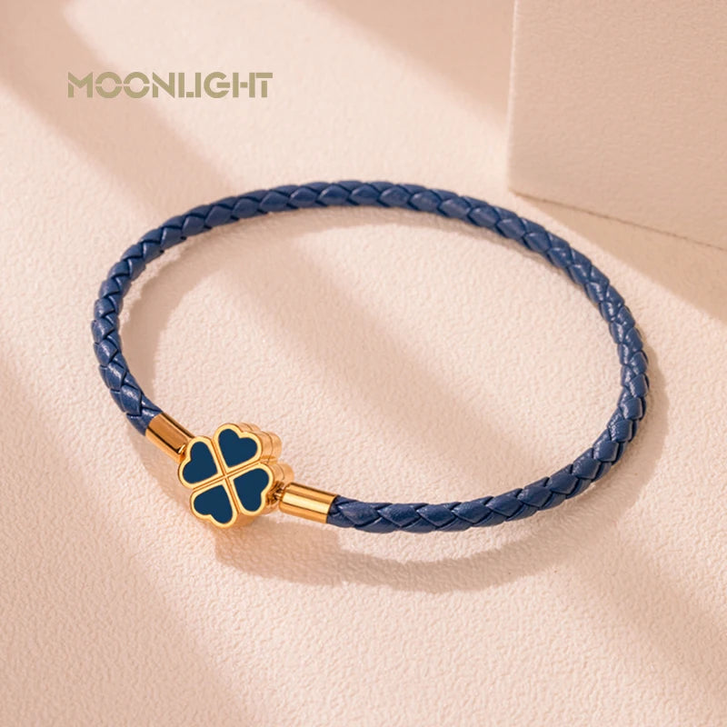 Four-Leaf Clover Braided Leather Bracelet