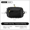 Black UHMWPE waist bag with yellow straps and transparent mesh material