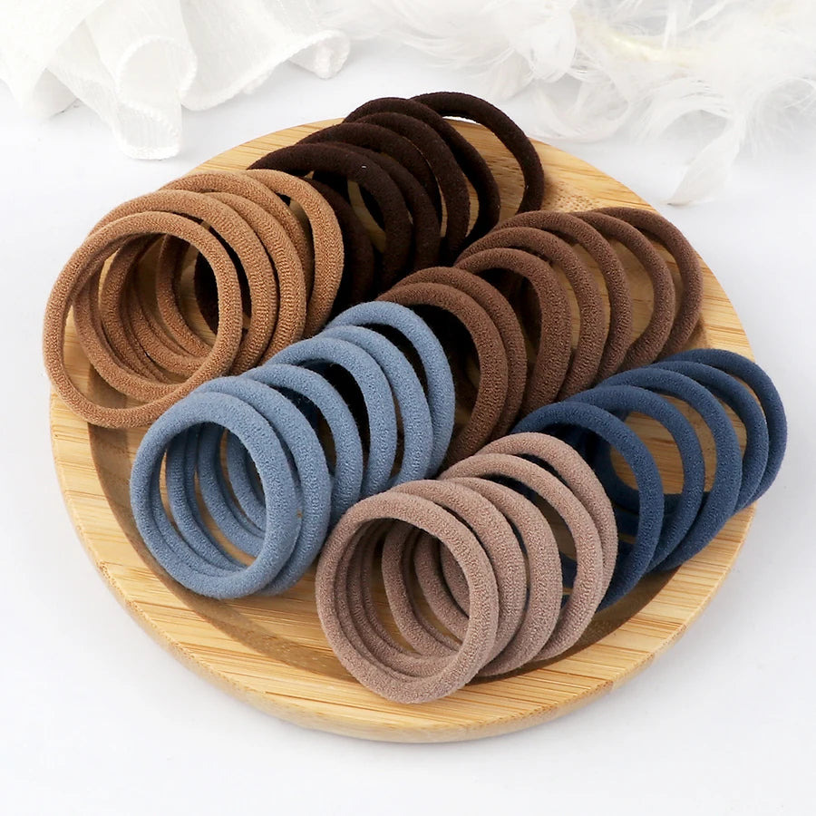 50-Pack Solid Color Elastic Hair Ties for Women & Girls