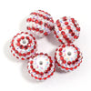 A set of five resin rhinestone beads with a two-tone striped design, featuring red and white colors.