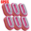 Six multipurpose sponge cleaning brushes with white handles and pink foam bristles
