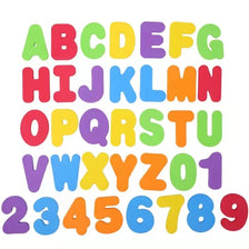 A colorful set of soft EVA bath letters and numbers for educational toys.