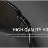 Close-up of a black rimless polarized sports sunglass showing a high quality hinge mechanism.