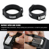 Black heavy-duty aluminum V-band clamp and flange assembly with a safety lock push-button mechanism