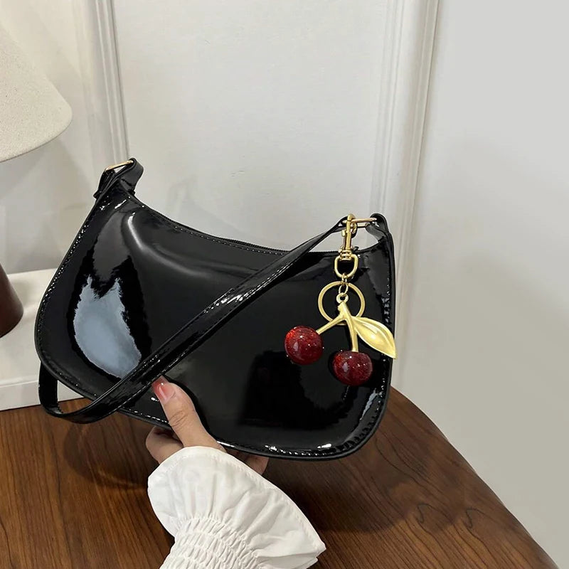 PU Leather Shoulder Bag with Cherry Pendant