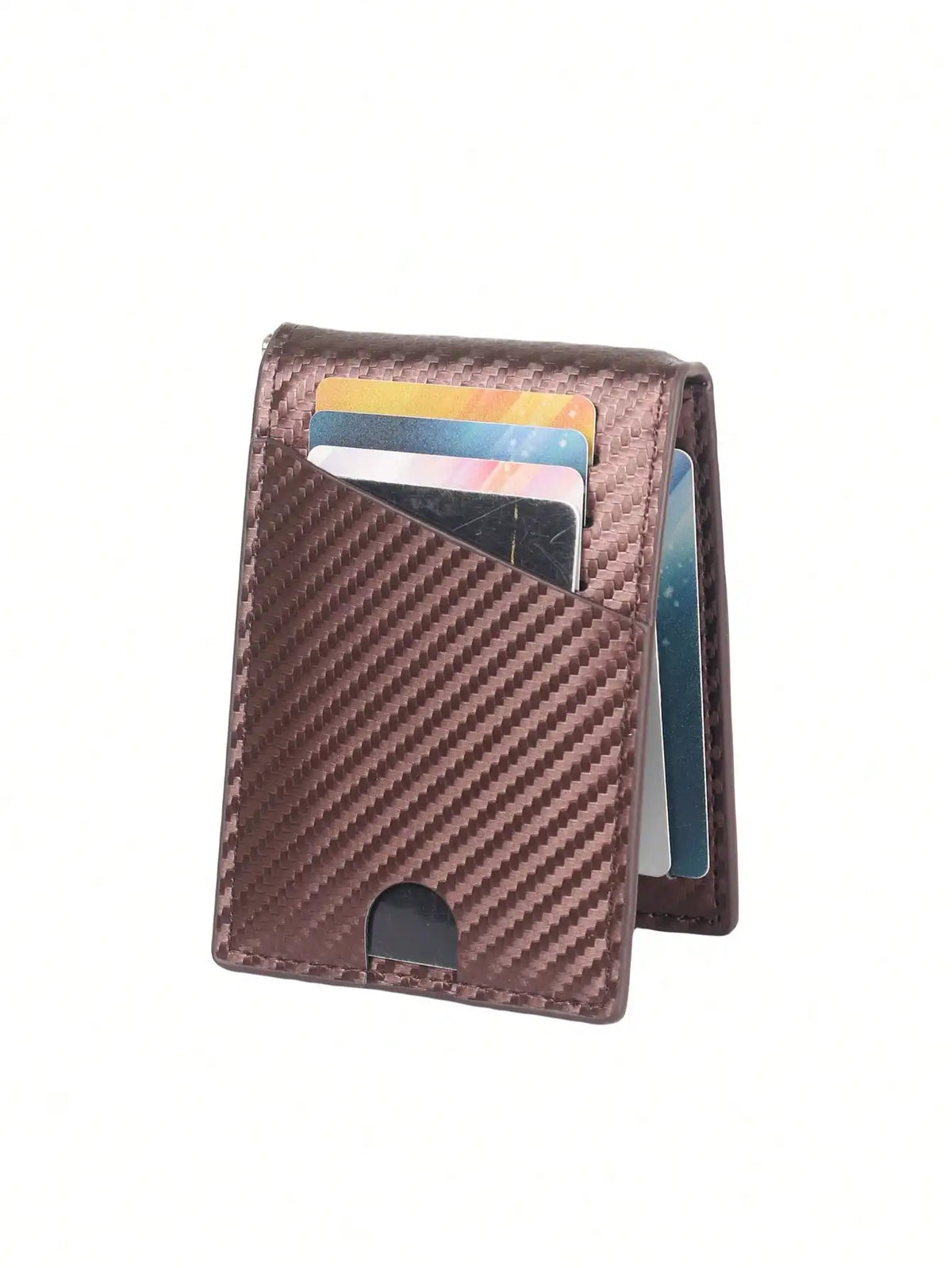Dunkelbraunes Kohlefaser-Kartenn holder Wallet mit Kartenfächer.