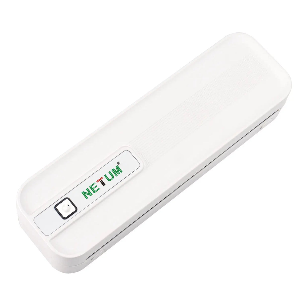 A white portable wireless thermal printer with a rectangular body and a small black switch labeled NETUM.