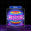 A blue sphere glowing with vibrant internal lights set against a dark background.