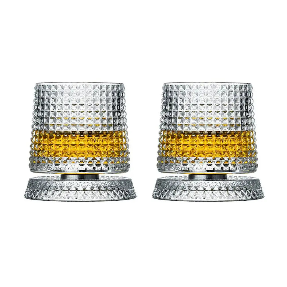 360° Rotating Whiskey Glasses (Set of 2) with Crystal Clear Glass