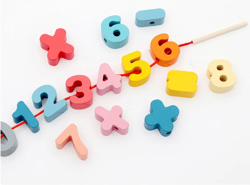 Wooden Lacing Beads Set for Kids with Animal, Fruit, Letter & Number Shapes