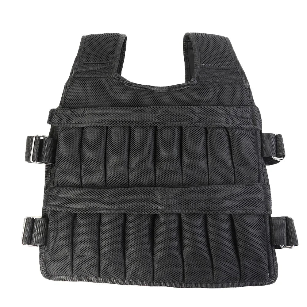 Black adjustable weighted exercise vest for strength training and cardio