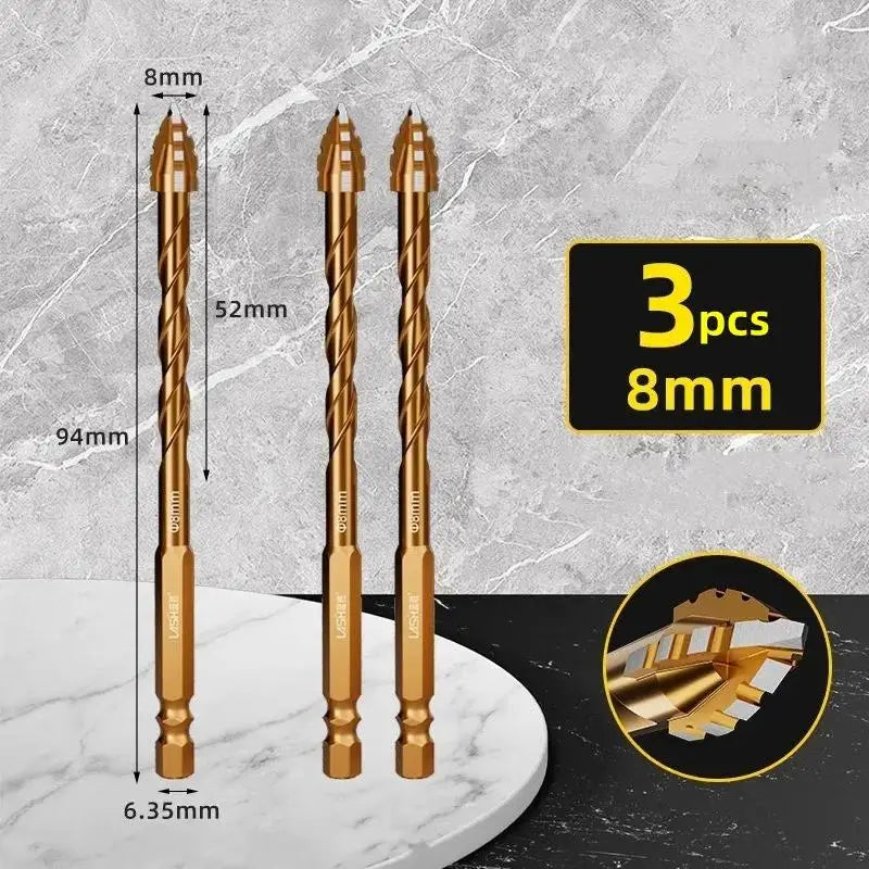 Carbide Four-Blade Serrated Drill Bit Set 6-10mm for Tile, Ceramic, and Stone