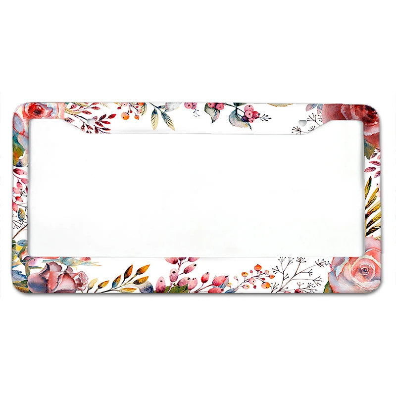 Floral Aluminum License Plate Frame with Slim Design