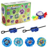 Metal Assemble Gyro spinning top battle set with various colored tops and launchers