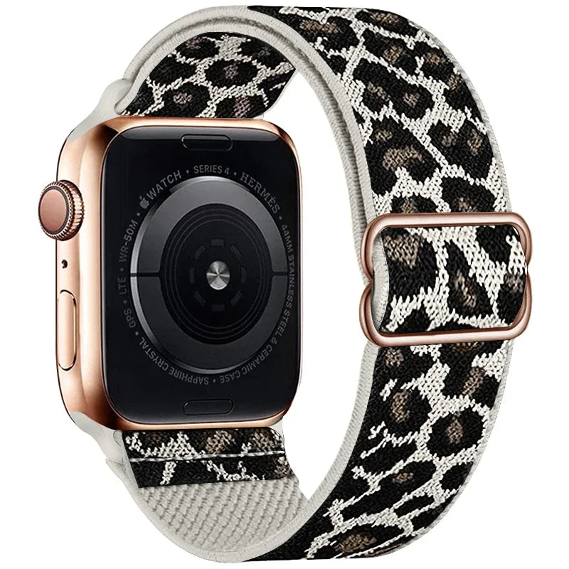 Leopard Print Nylon Apple Watch Band with Adjustable Strap