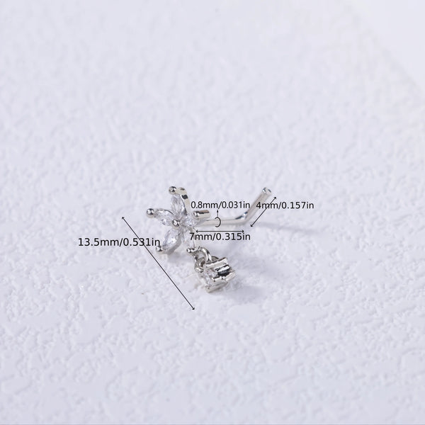 L-Shaped Nose Stud with Five-Petal Flower Pendant