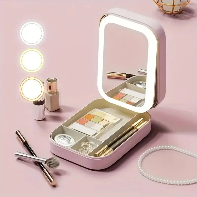 LED Lighted Makeup Case with Adjustable Mirror