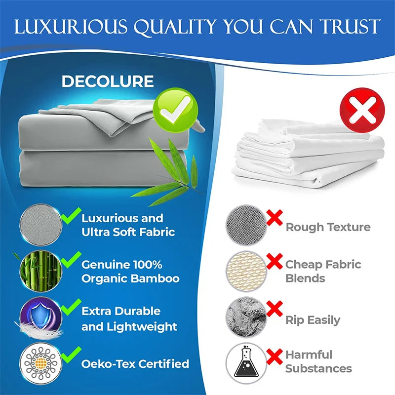 100% Bamboo Bed Sheet Set with Deep Pocket Fitted Sheet
