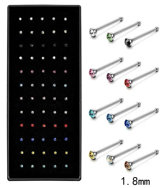 Stainless Steel Nose Studs with Crystal Accents